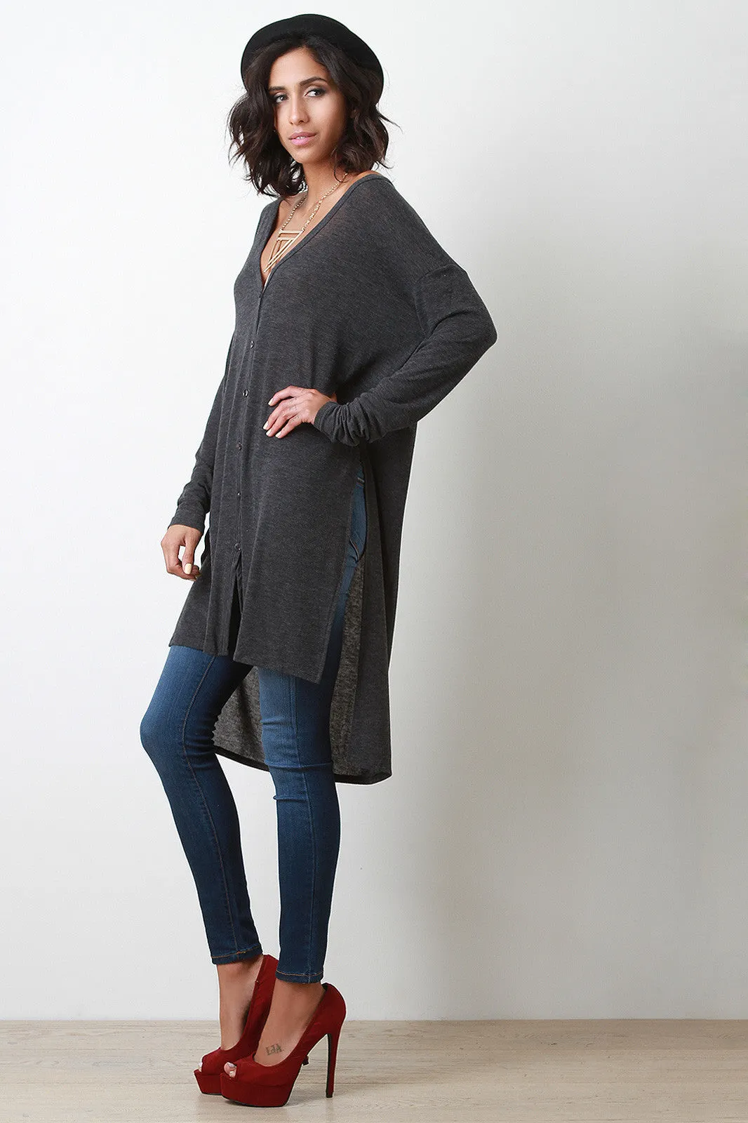 Longline Button-up Cardigan Top