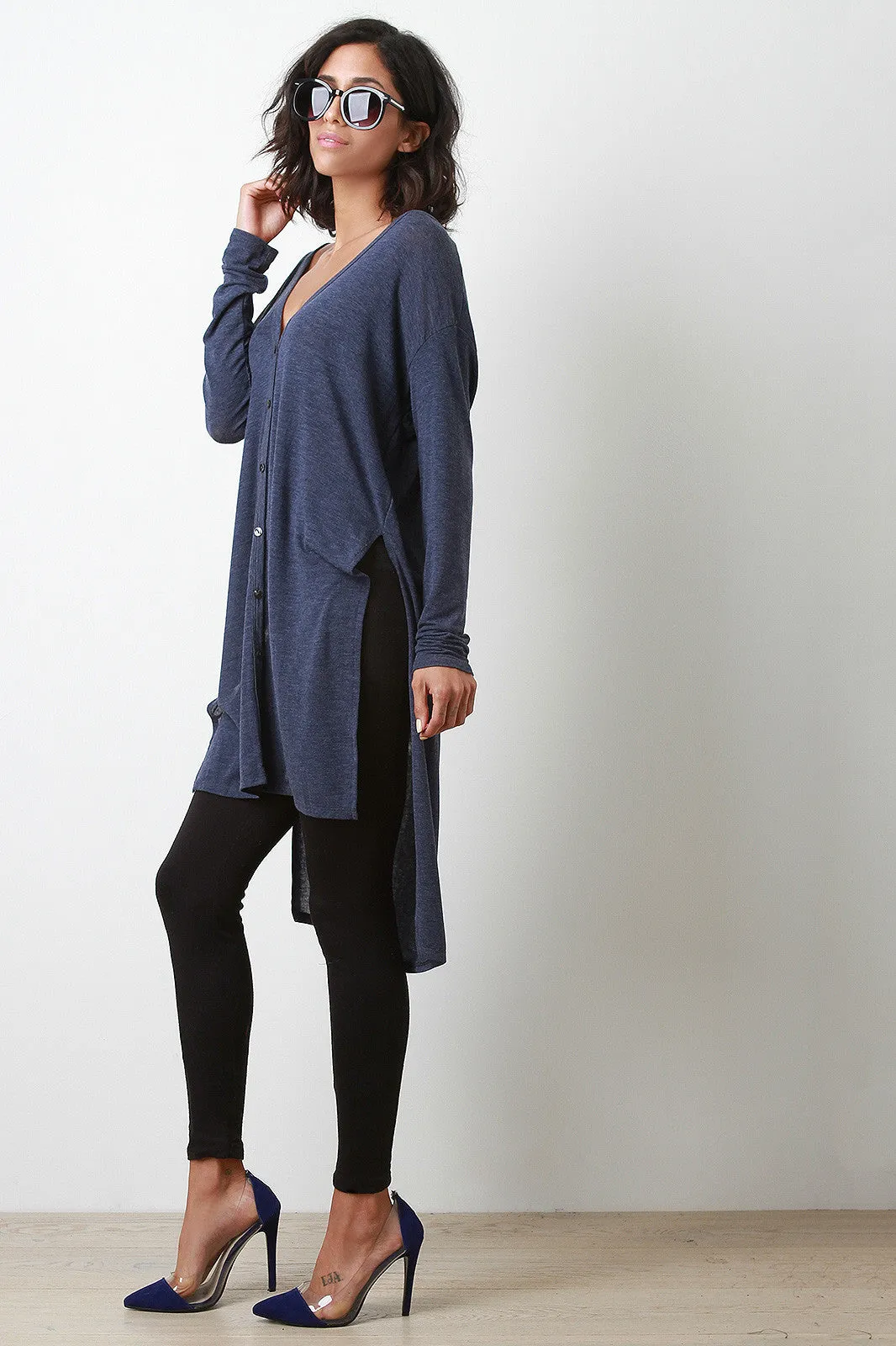 Longline Button-up Cardigan Top