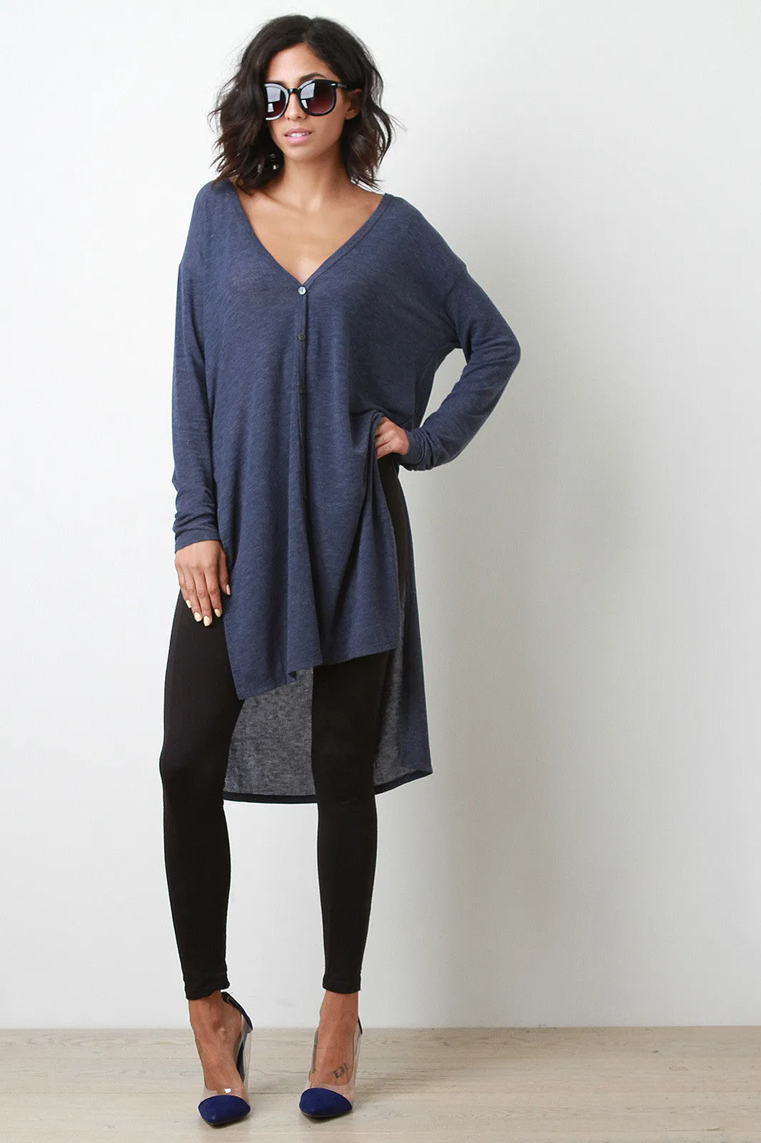 Longline Button-up Cardigan Top