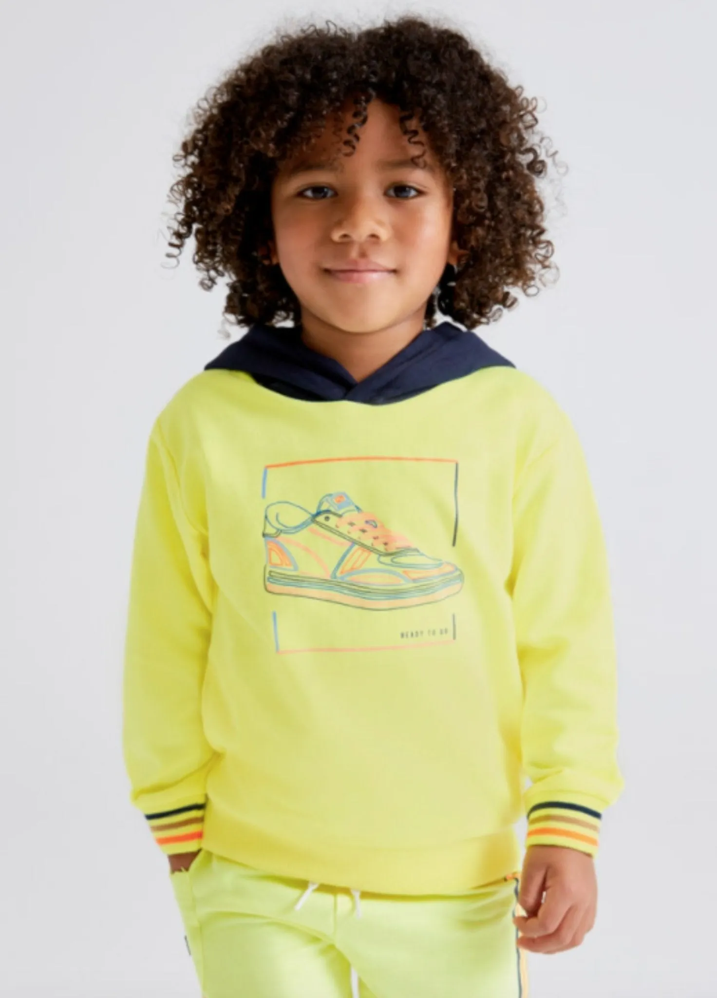 Mayoral Boys Neon Yellow Hooded Sweatshirt With Sneaker Graphic