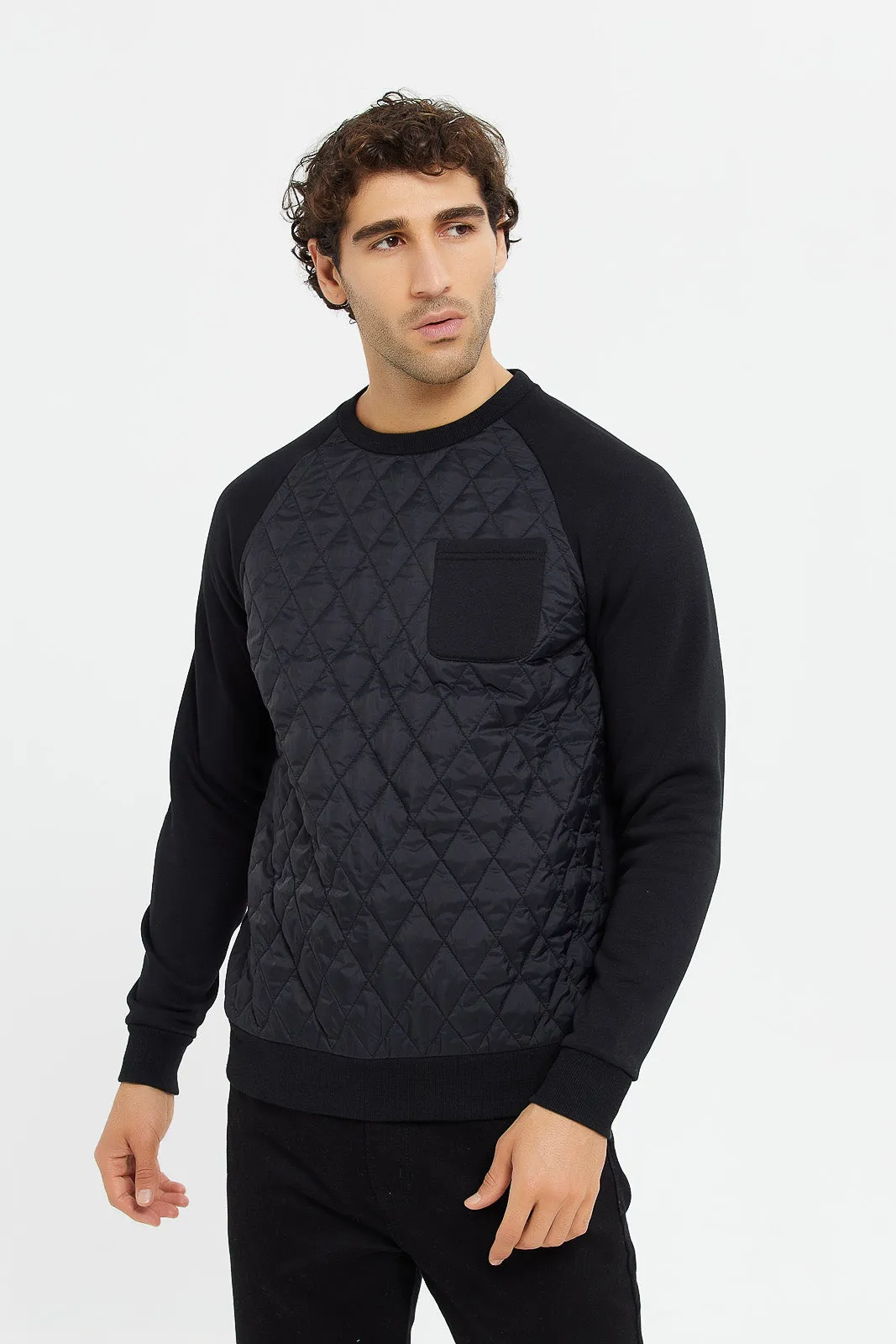 Men Black Quilted Sweatshirt