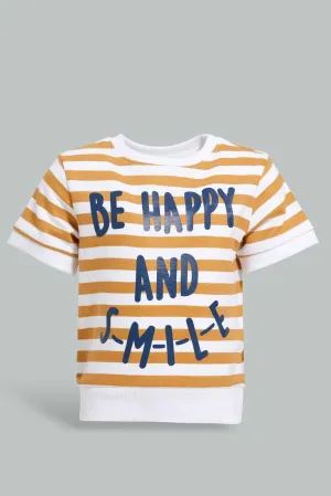 Mustard And White Striped Sweatshirt For Baby Boys