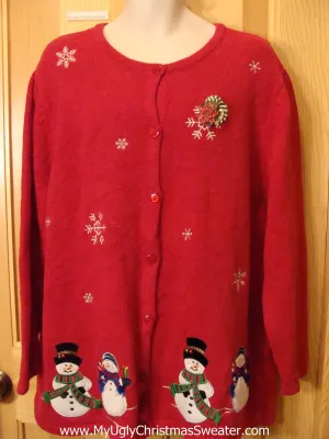 Red Snowman Themed Christmas Sweater