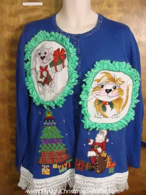 Santa Giving Presents Christmas Sweater with Cat