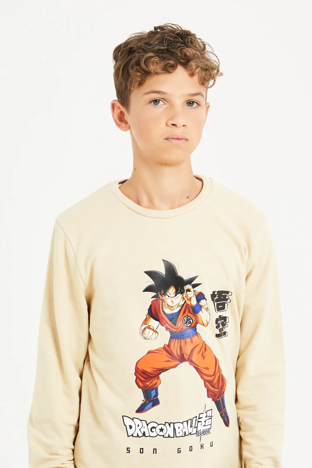 Senior Boys Beige Dragon Ball Z Sweatshirt