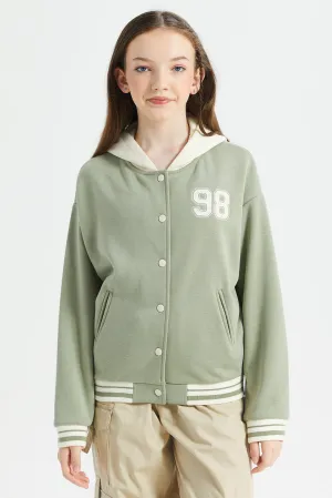 Senior Girls Green Hooded Baseball Sweatshirt