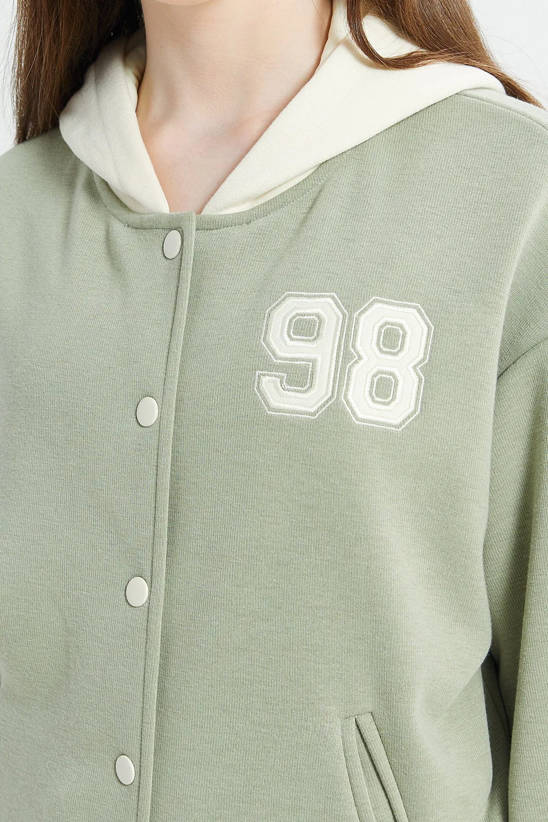 Senior Girls Green Hooded Baseball Sweatshirt