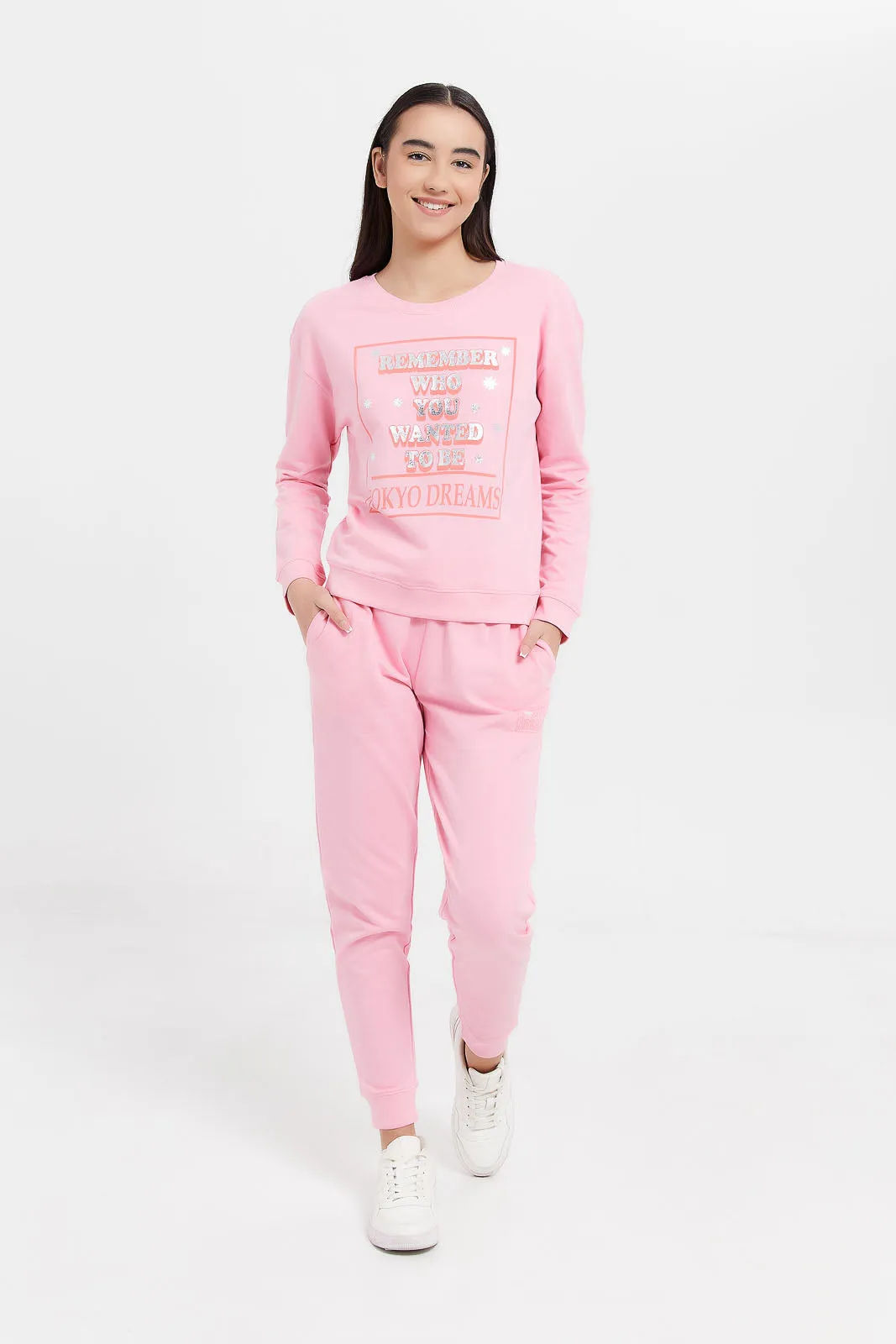 Senior Girls Pink Printed Sweatshirt