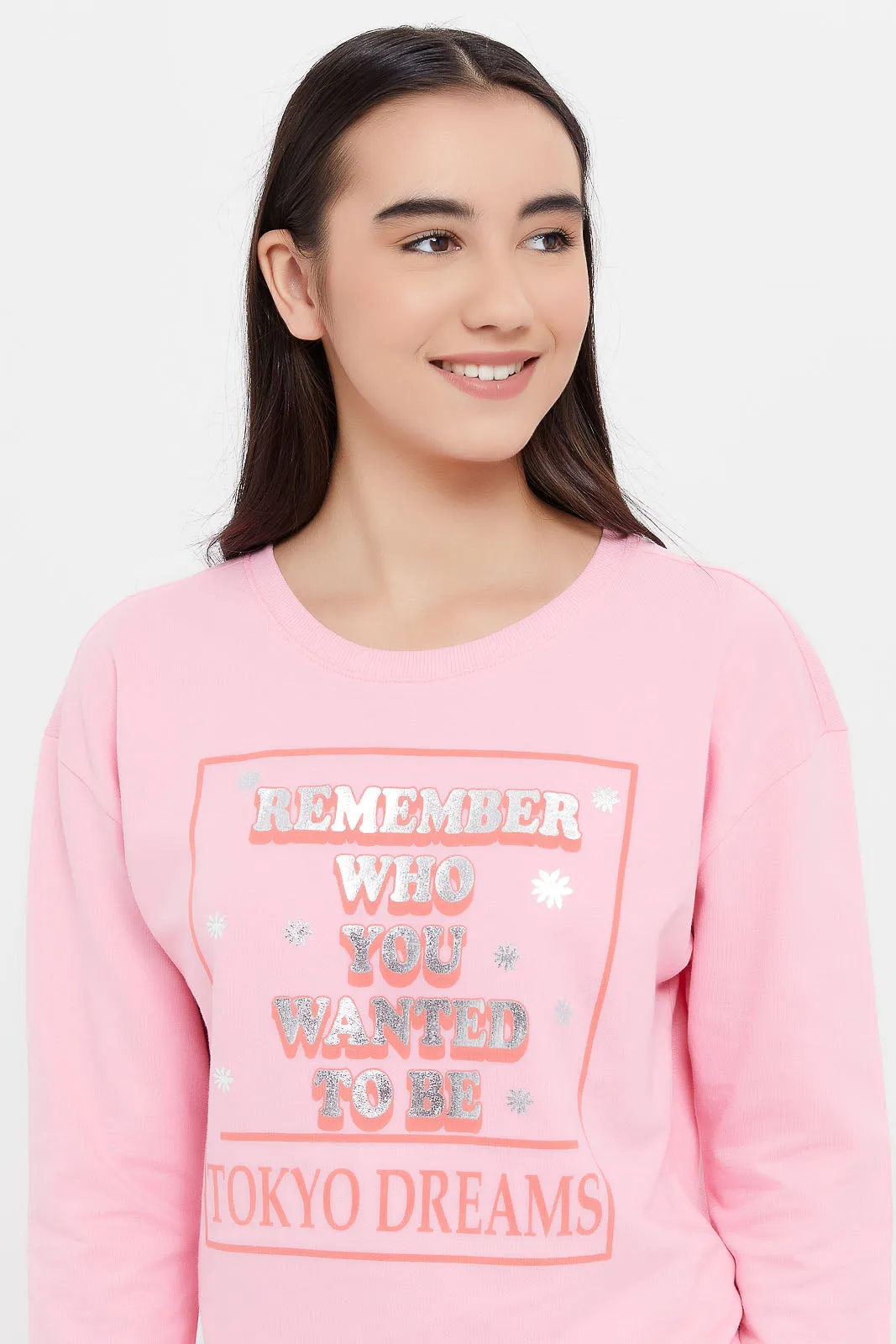 Senior Girls Pink Printed Sweatshirt