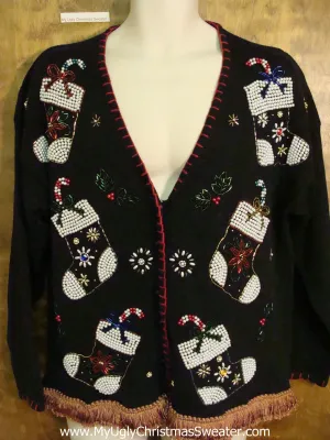 Six Pack of Stockings Ugly Christmas Sweater Cardigan