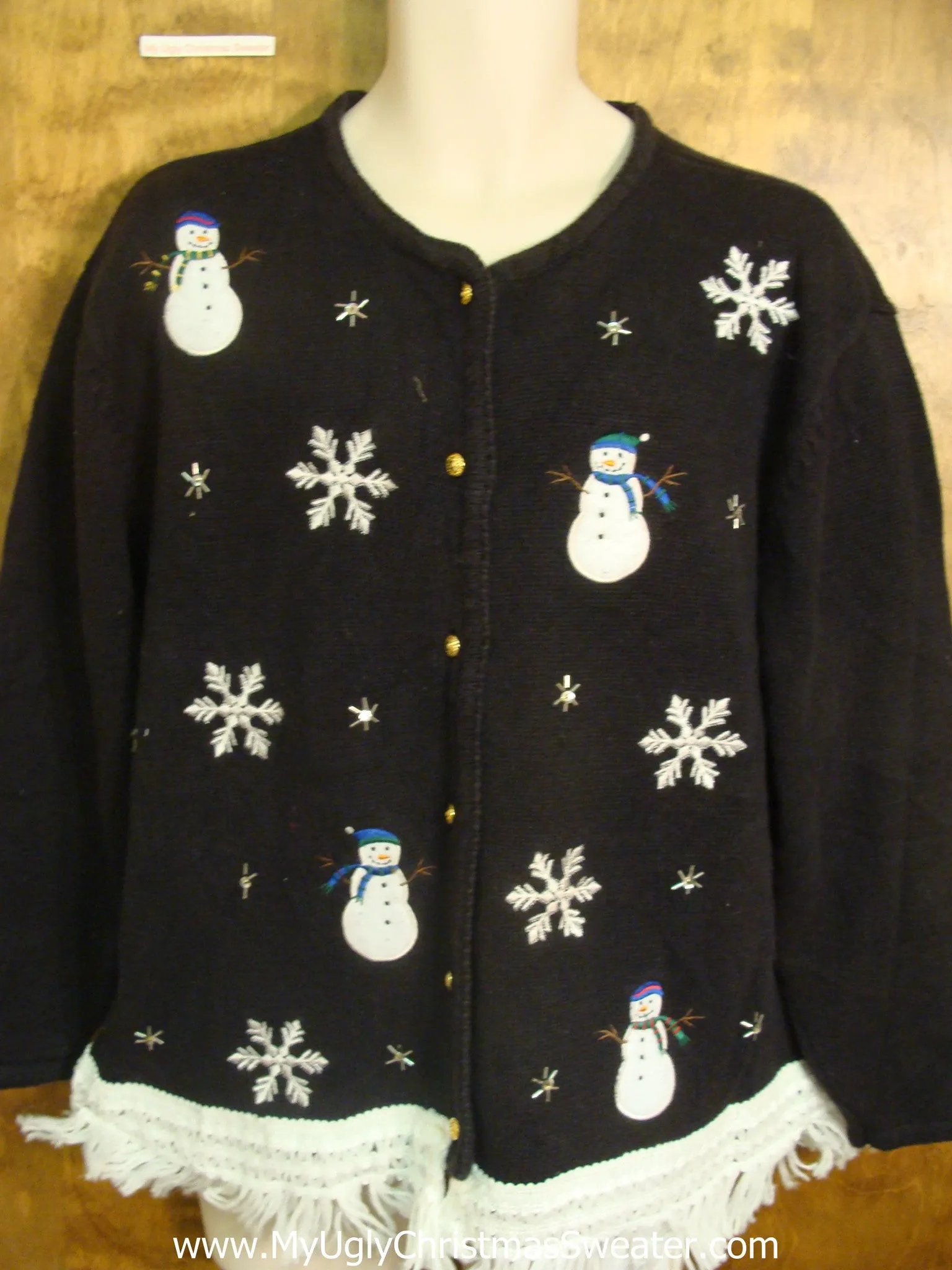 Snowman and Snowflake Accents Cute Christmas Sweater