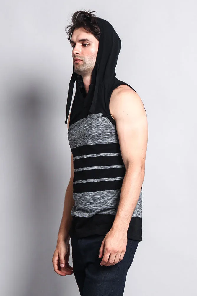 Striped Summer Sleeveless Hooded T-Shirt