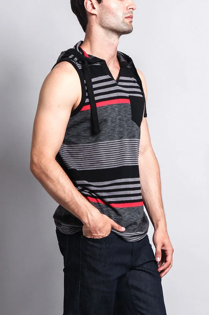 Striped Summer Sleeveless Hooded T-Shirt