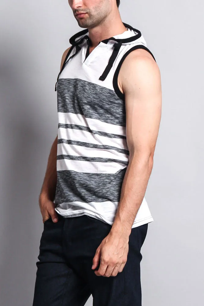 Striped Summer Sleeveless Hooded T-Shirt