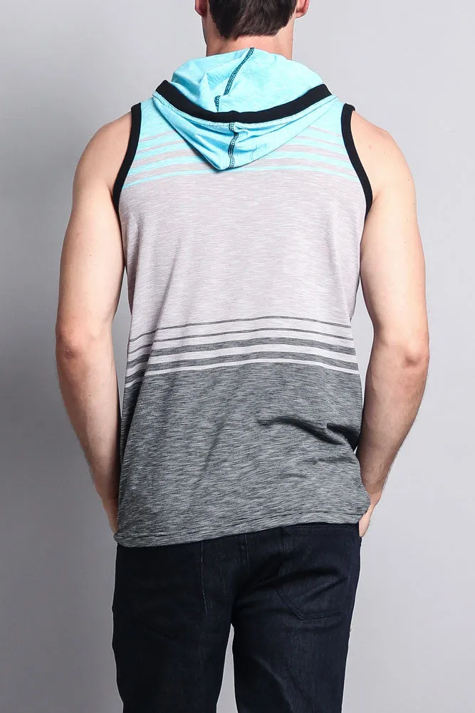 Striped Summer Sleeveless Hooded T-Shirt