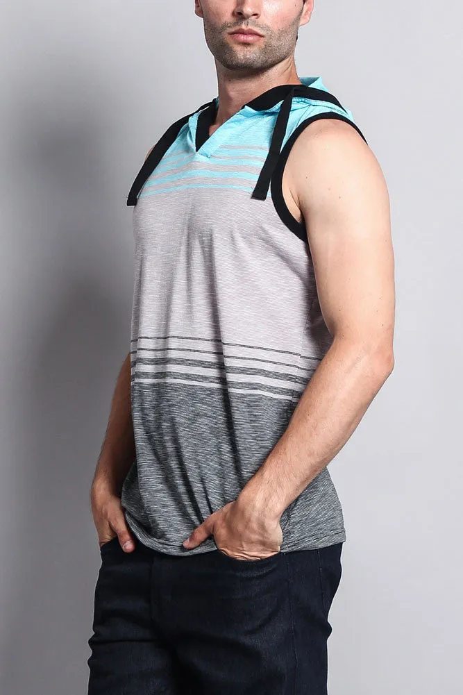 Striped Summer Sleeveless Hooded T-Shirt