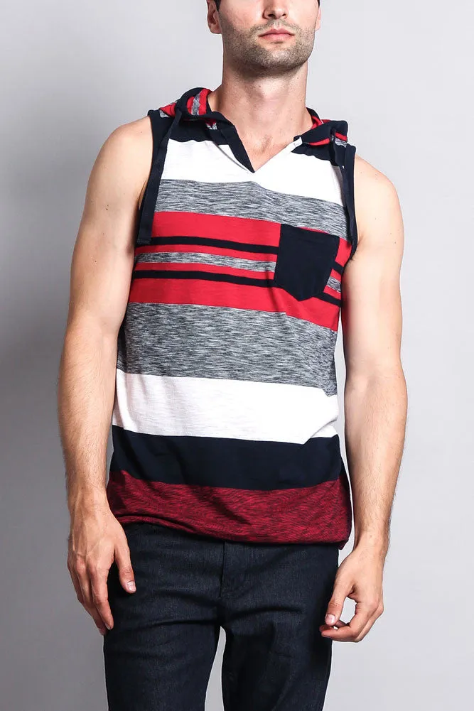 Striped Summer Sleeveless Hooded T-Shirt