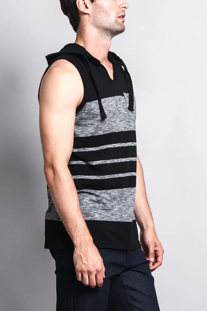 Striped Summer Sleeveless Hooded T-Shirt