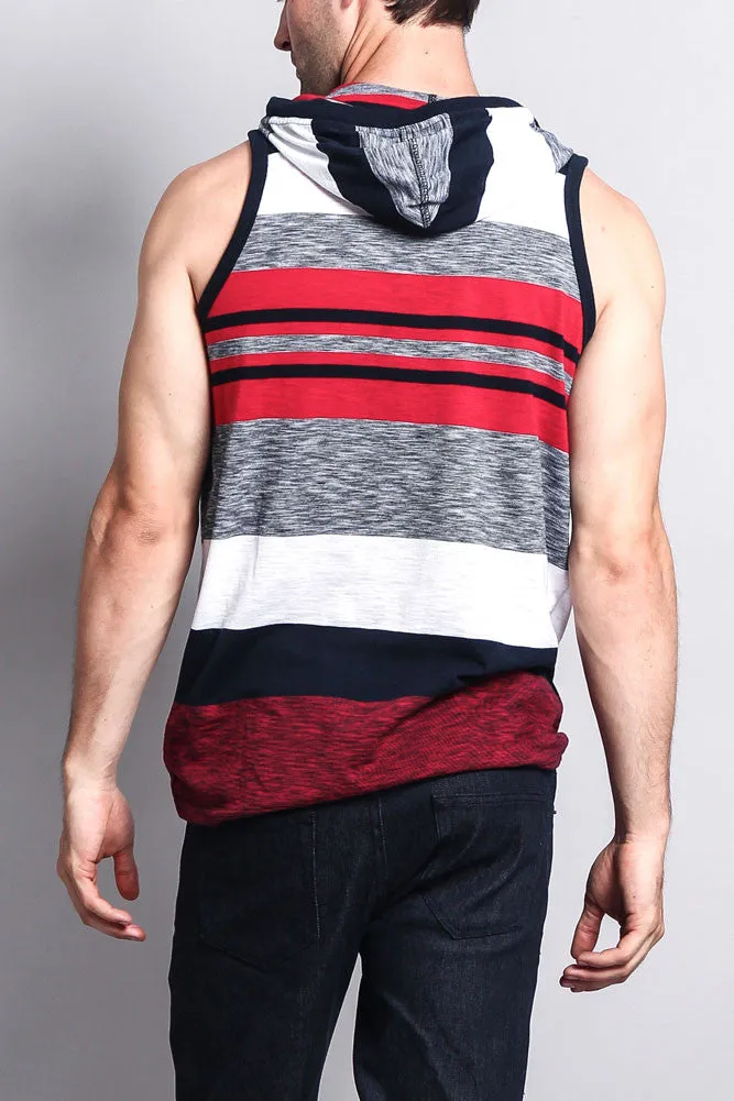 Striped Summer Sleeveless Hooded T-Shirt