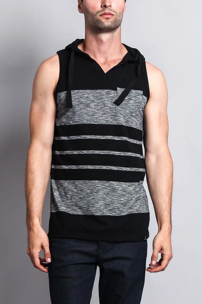 Striped Summer Sleeveless Hooded T-Shirt