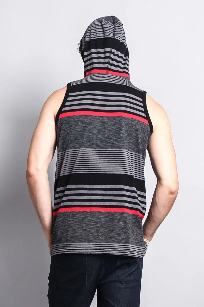 Striped Summer Sleeveless Hooded T-Shirt