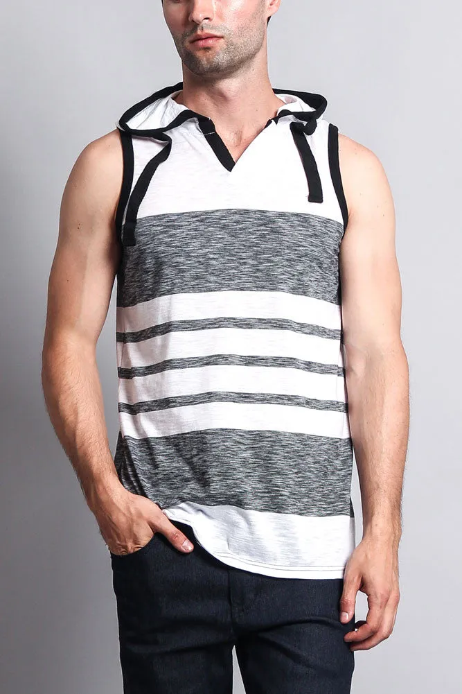 Striped Summer Sleeveless Hooded T-Shirt