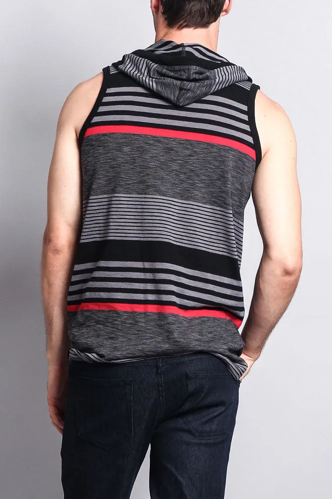 Striped Summer Sleeveless Hooded T-Shirt