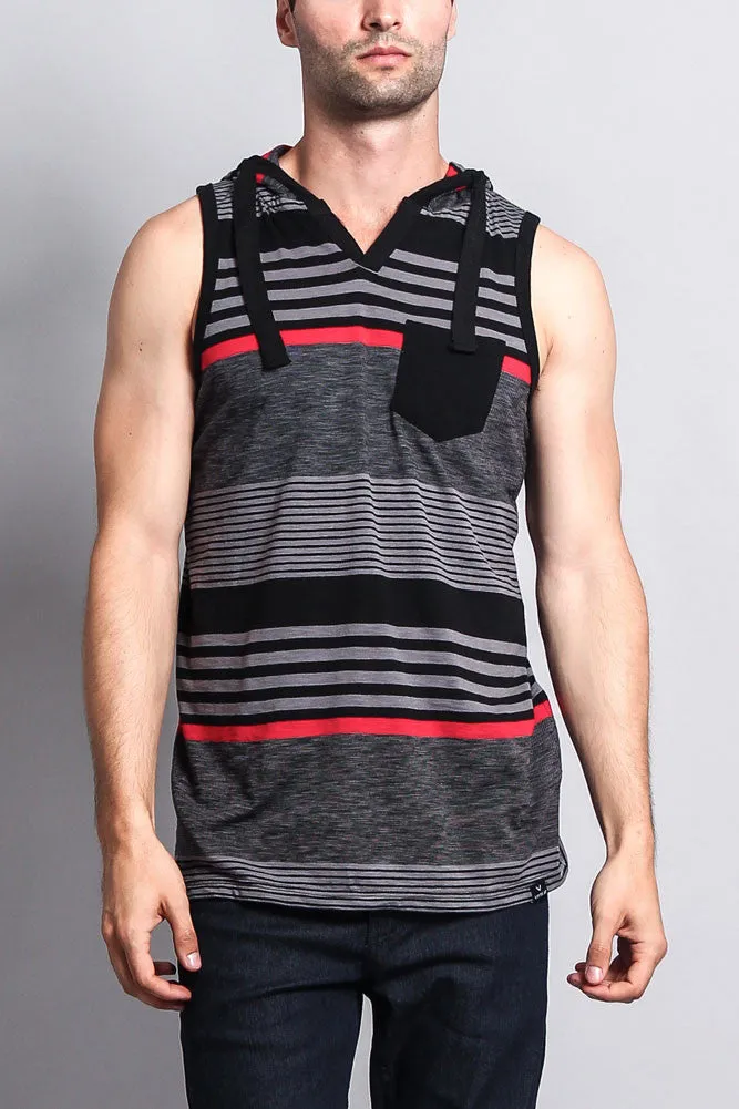 Striped Summer Sleeveless Hooded T-Shirt