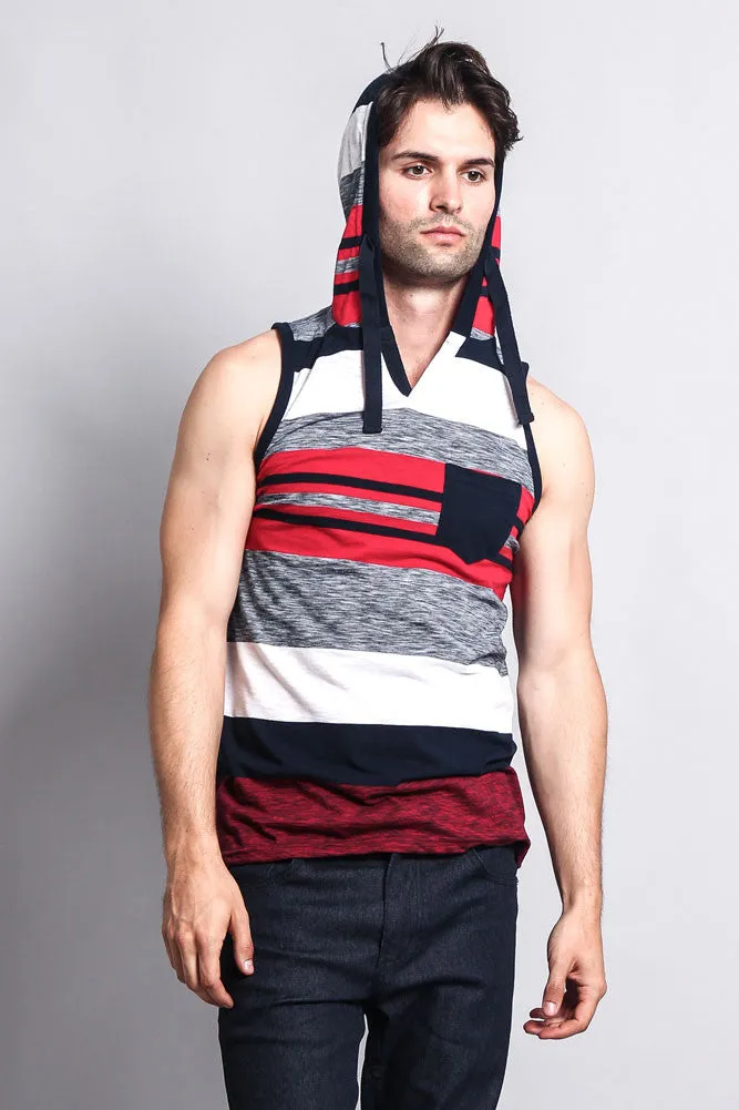 Striped Summer Sleeveless Hooded T-Shirt