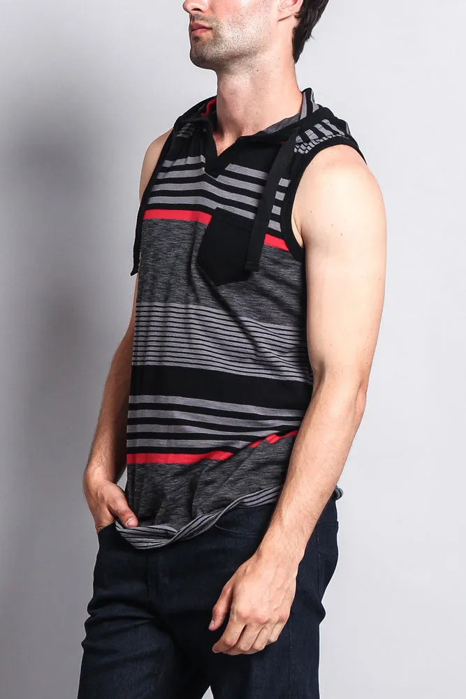 Striped Summer Sleeveless Hooded T-Shirt