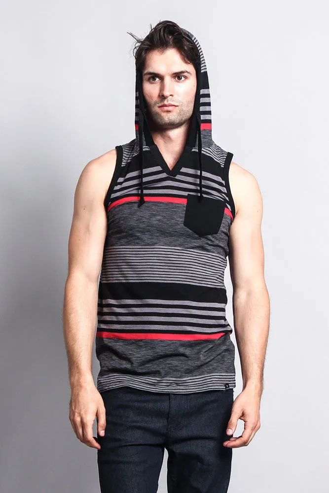 Striped Summer Sleeveless Hooded T-Shirt