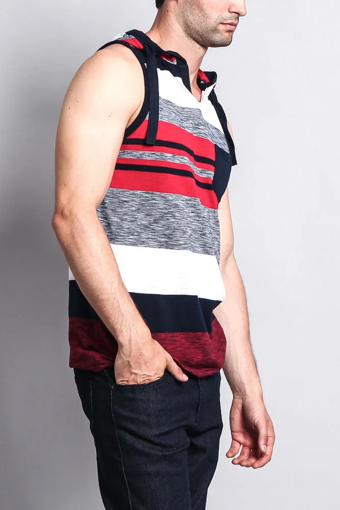 Striped Summer Sleeveless Hooded T-Shirt