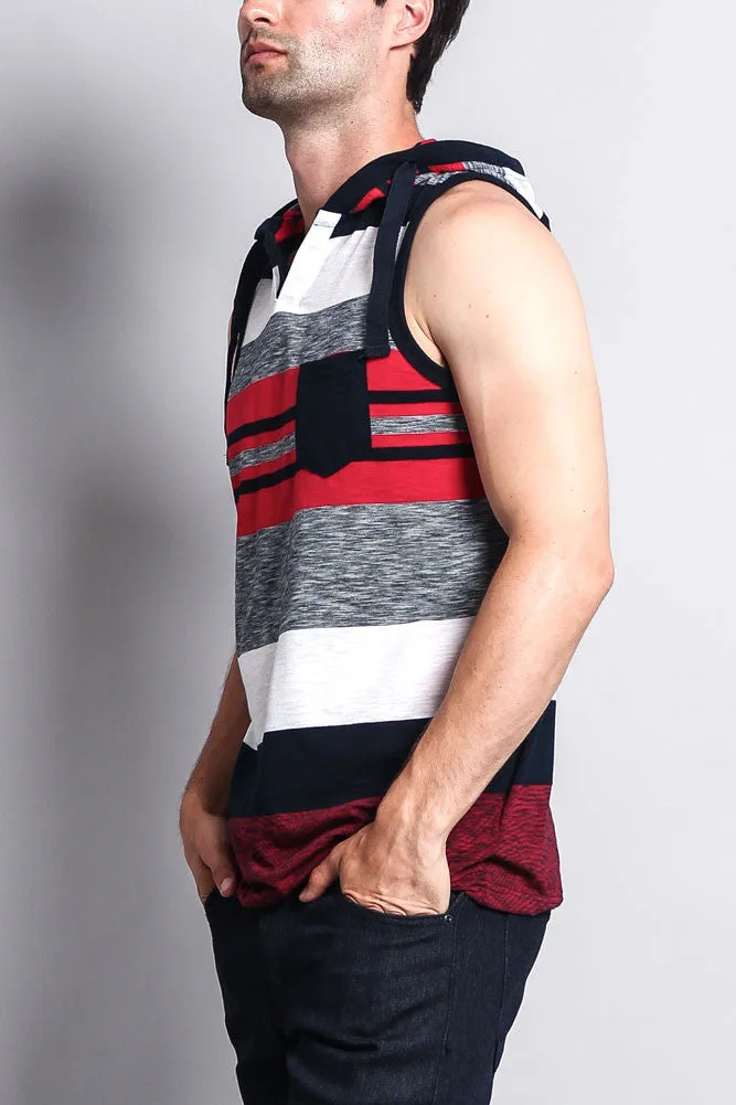 Striped Summer Sleeveless Hooded T-Shirt