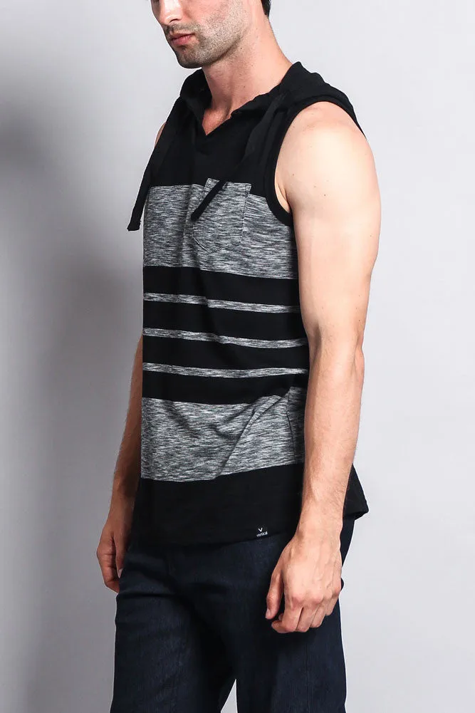 Striped Summer Sleeveless Hooded T-Shirt