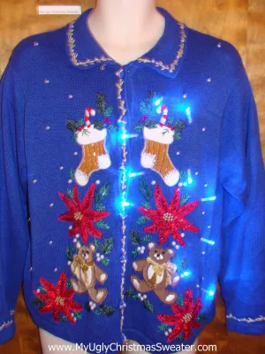 Super Bright Blue Awesome Light Up Ugly Xmas Sweater