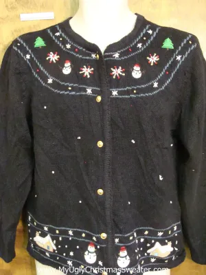 Super Cheap Black Ugly Christmas Sweater Cardigan