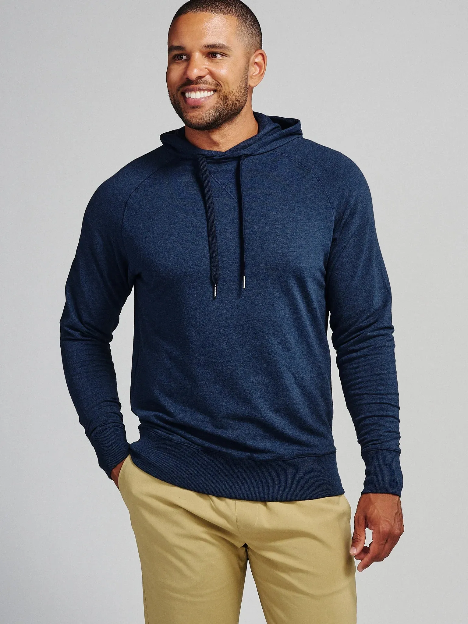 tasc Performance Men's Varsity French Terry Hoodie in Classic Navy Heather