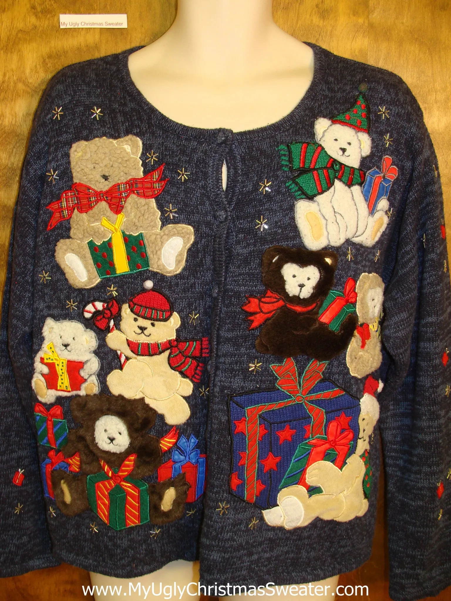 Teddy Bear Party Ugly Christmas Sweater Cardigan