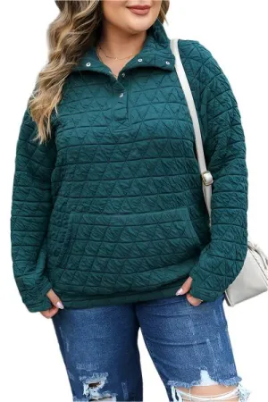 TEEK - Plus Size Teal Quarter Snap Quilted Sweatshirt