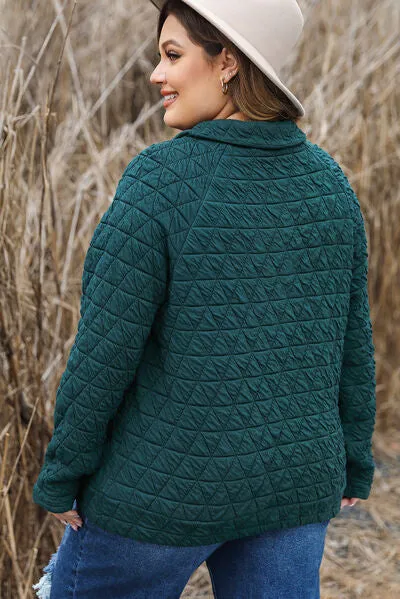 TEEK - Plus Size Teal Quarter Snap Quilted Sweatshirt