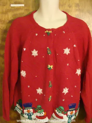 Tiny Bling Snowmen Tacky Xmas Party Sweater