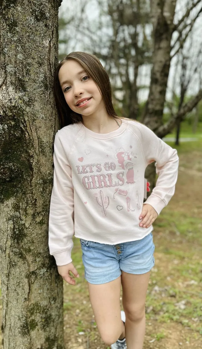 Tween Pink Let's Go Girls Rhinestone Sweatshirt