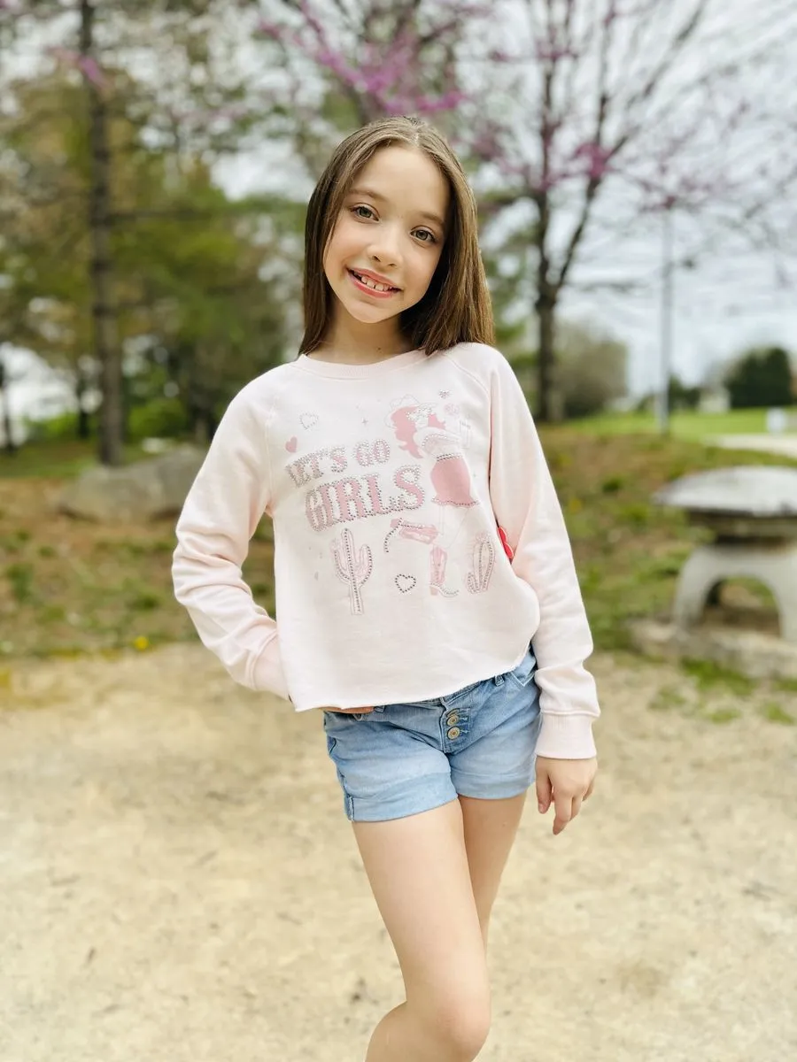 Tween Pink Let's Go Girls Rhinestone Sweatshirt