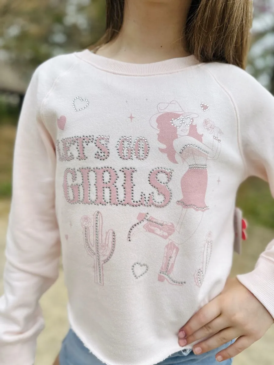 Tween Pink Let's Go Girls Rhinestone Sweatshirt