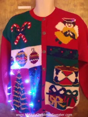 Ugly Christmas Sweater with Lights Angel and Drum