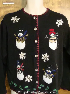 Ugly Christmas Sweater with Snowmen Wearing Animal Prints