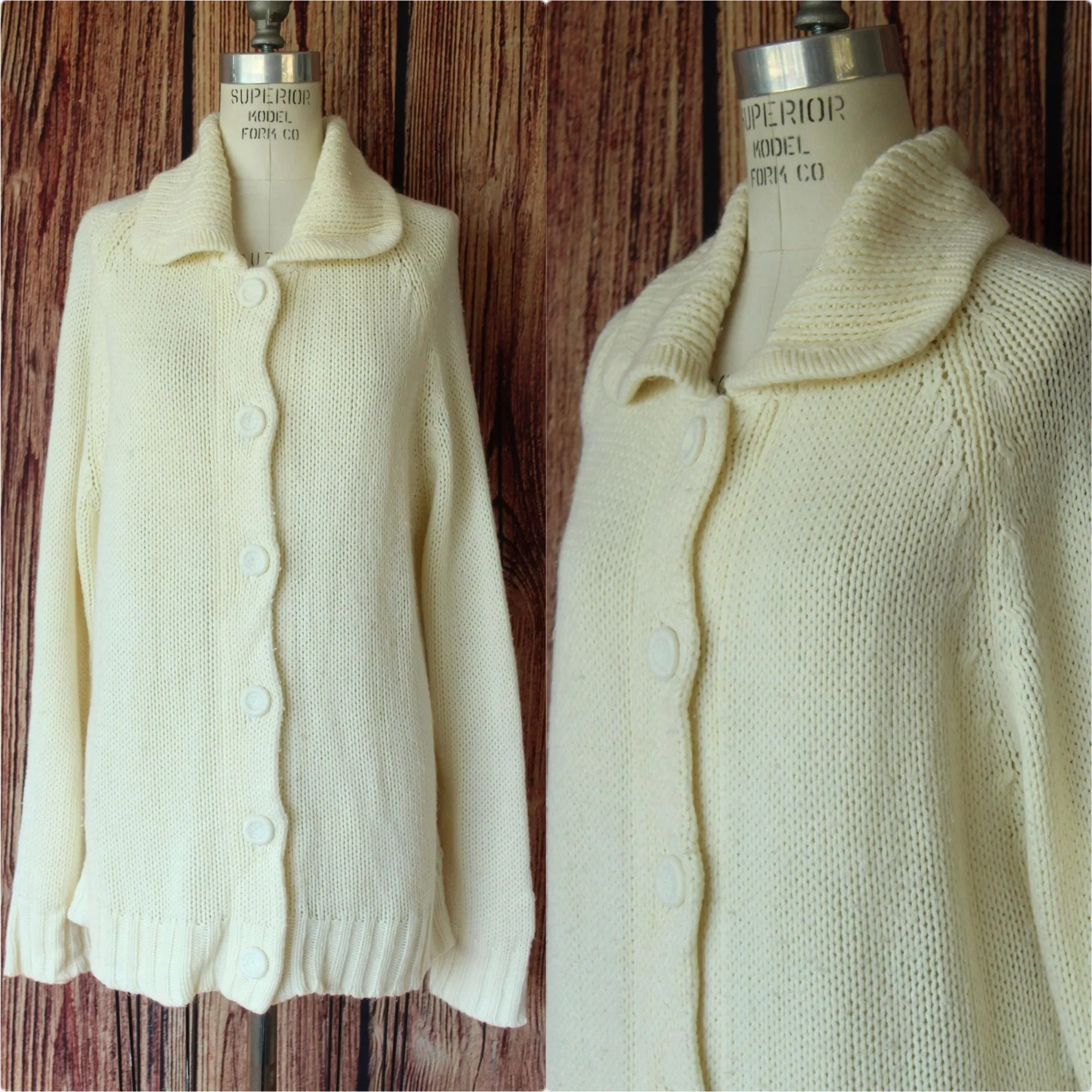 Vintage 1960s 1970s Volup Cream Cardigan With Peter Pan Collar