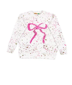 Vintage Havana Girls Splatter Bow Oversized Crew Sweatshirt