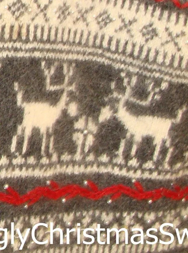 Vintage Style Nordic Reindeer Ugly Christmas Jumper Cardigan