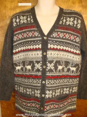 Vintage Style Nordic Reindeer Ugly Christmas Jumper Cardigan